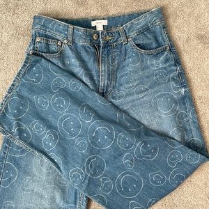 High Waist Flare Jeans with Smile Decal